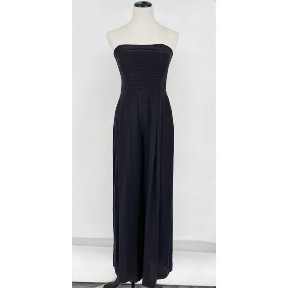 Gilner Farrar Niki Large Strapless Silk Jumpsuit Wide Leg Pockets Playsuit Black - Picture 2 of 15